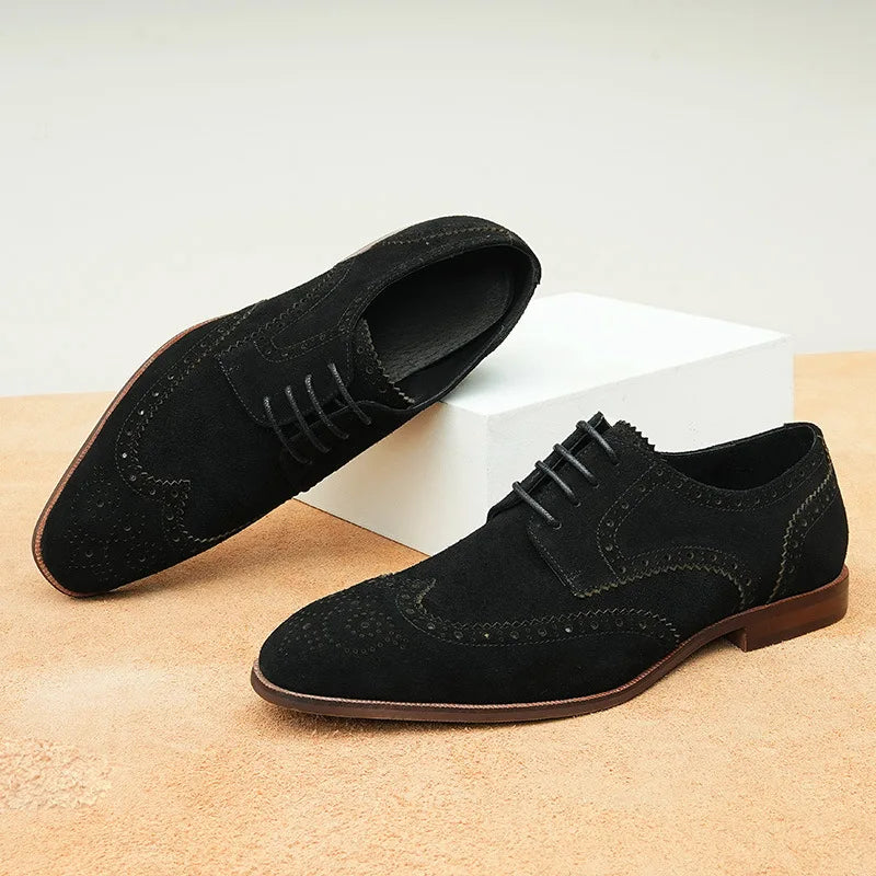 Cowhide Suede Man Dress Genuine Leather Handmade Shoes