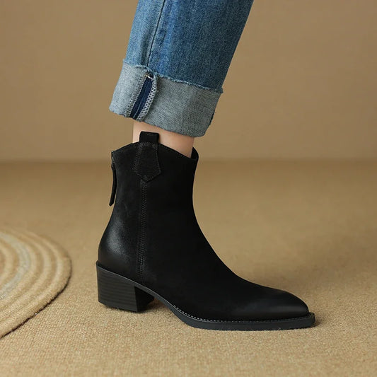 Women Genuine Leather Thick Heels Boot