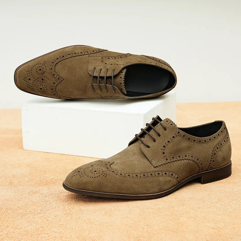 Cowhide Suede Man Dress Genuine Leather Handmade Shoes